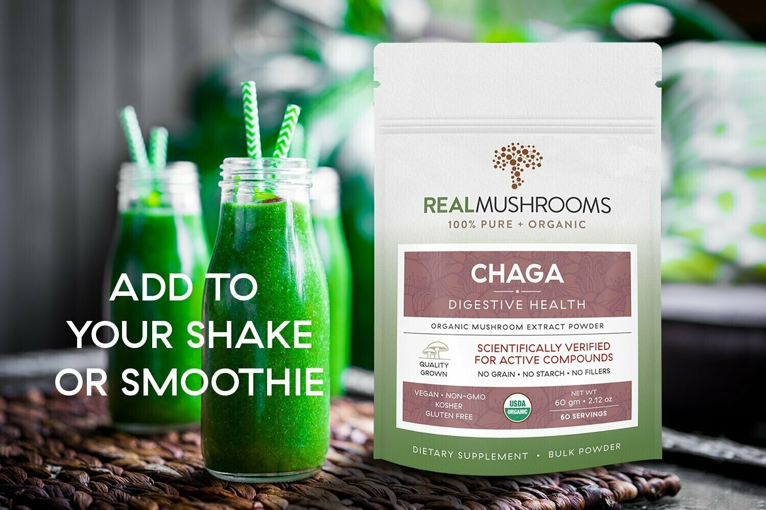 Chaga Extract 1000 mg 60 g Bulk Powder Real Mushrooms