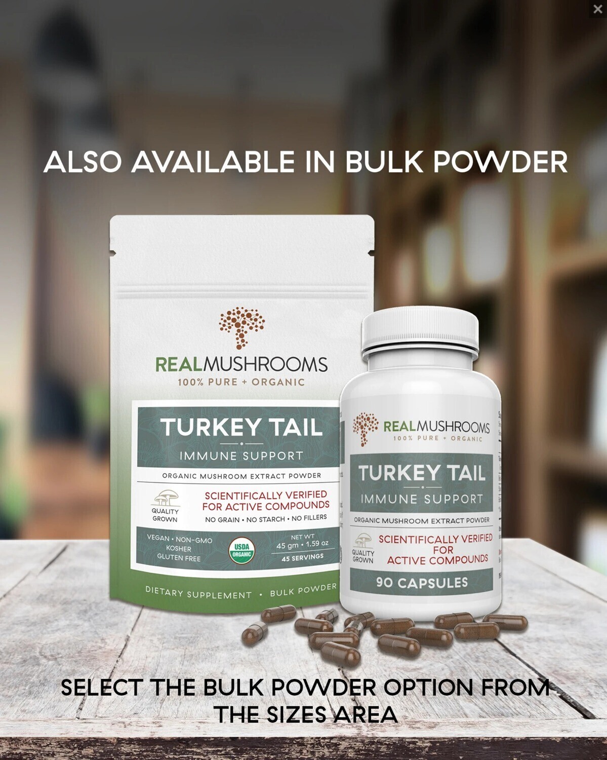 Turkey Tail Extract 1000 mg 90 Capsules Real Mushrooms