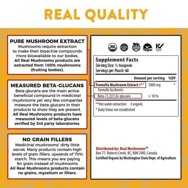 Tremella Rejuvination Extract Powder 500 mg 60 Gramm Real Mushrooms