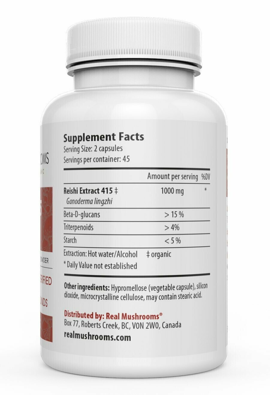 Reishi 415 Longevity 1000 mg 200 capsules Real Mushrooms