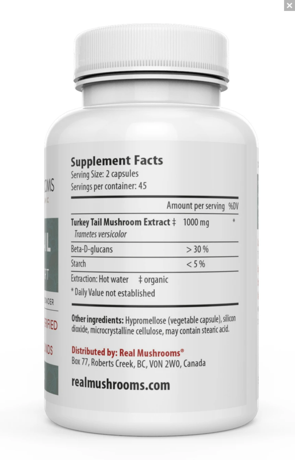 Turkey Tail Extract 1000 mg 200 Capsules Real Mushrooms