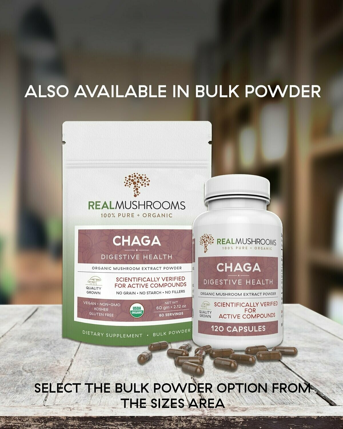 Chaga Extract 120 Capsules Real Mushrooms