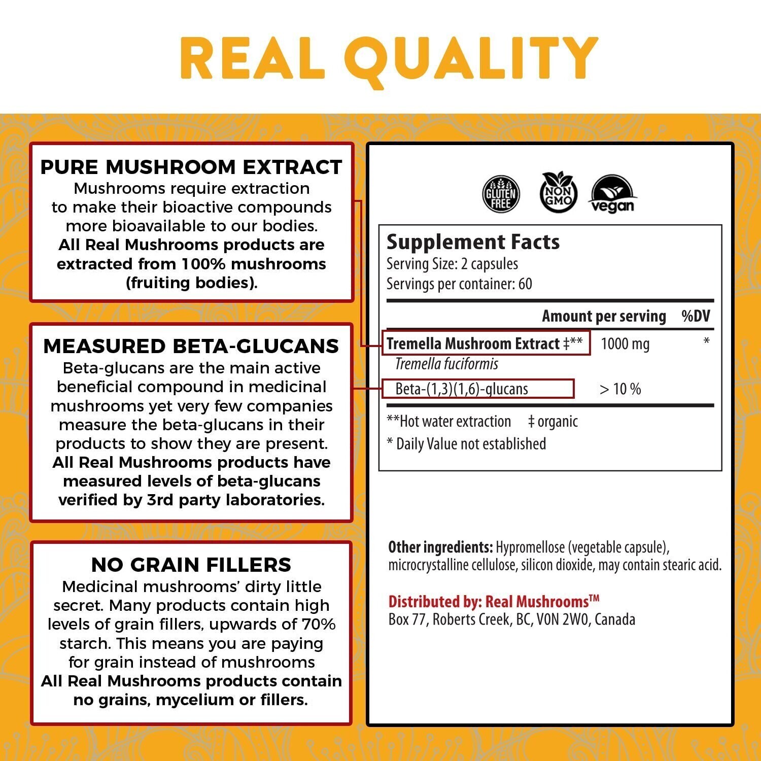 Tremella Rejuvination Extract 500 mg 300 caps Real Mushrooms