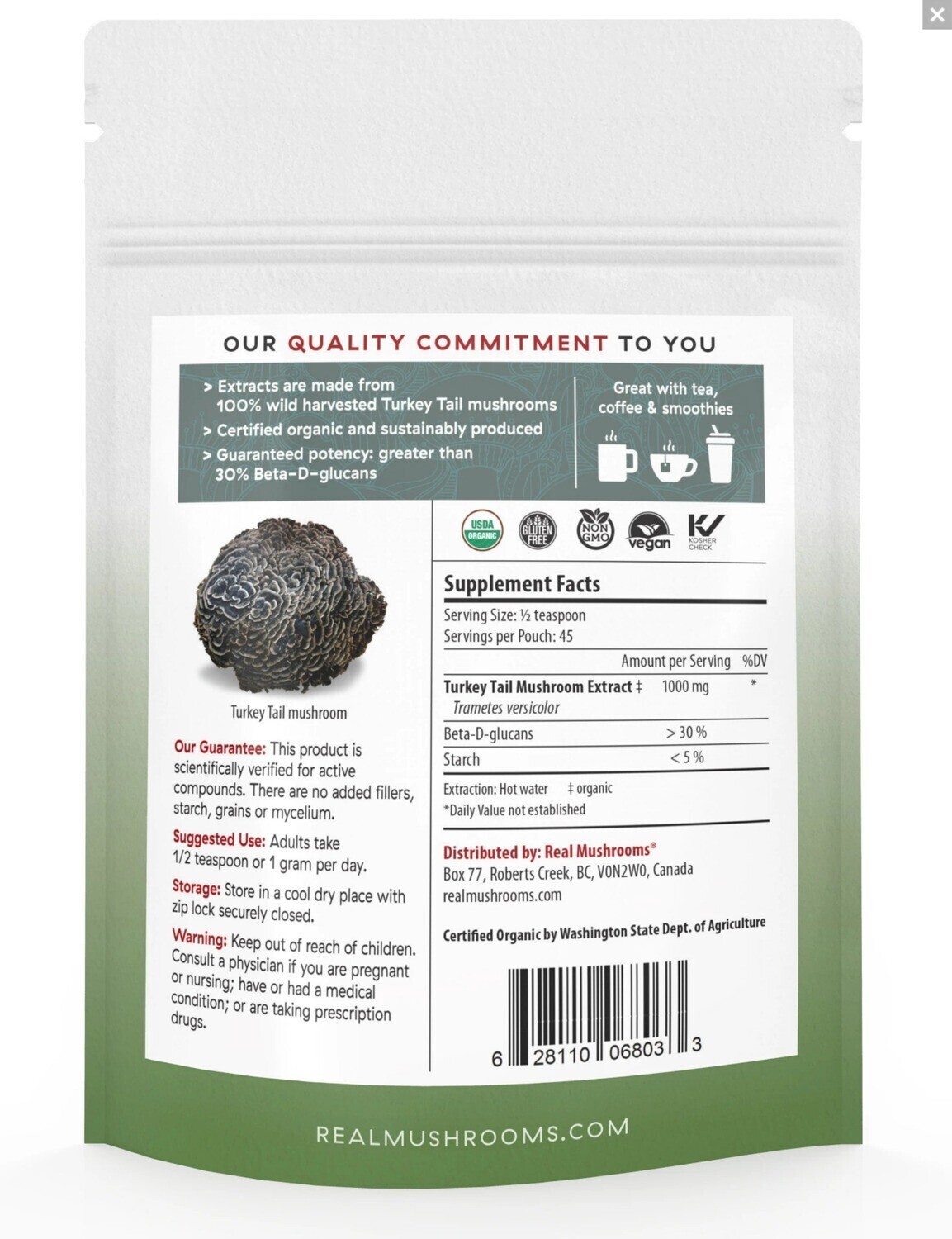 Turkey Tail Extract 1000 mg 90 Capsules Real Mushrooms