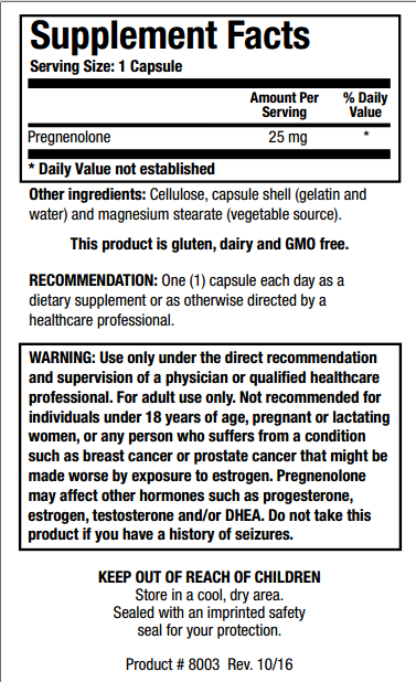 Pregnenolone 25 mg 90 capsules Biotics Research