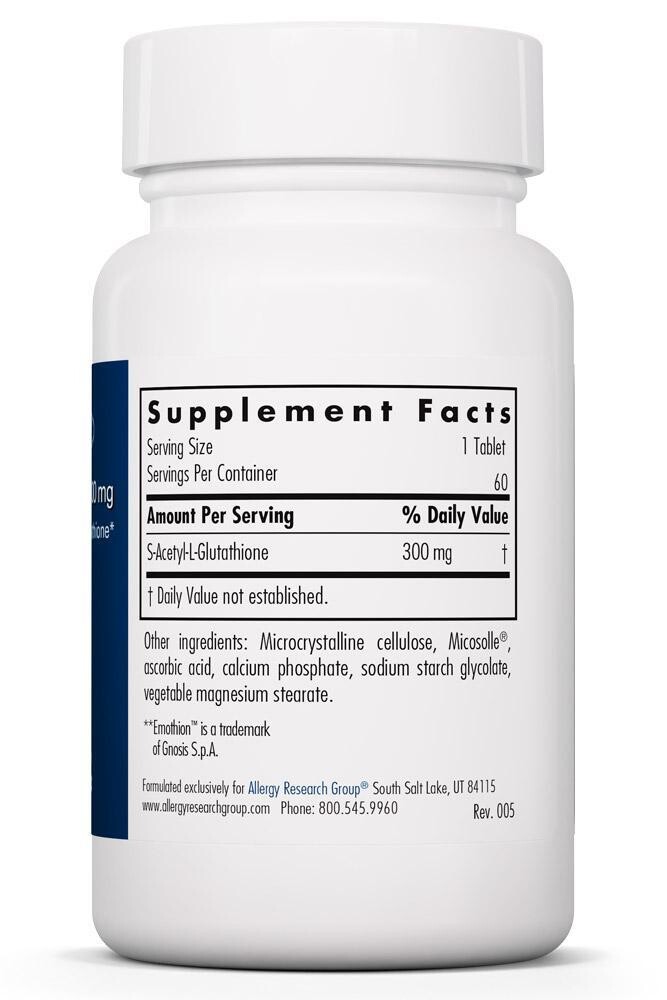 Acetyl-Glutathione 300 mg 60 Scored Tablets Allergy Research Group