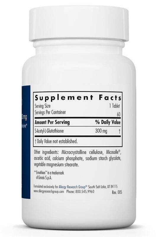 Acetyl-Glutathione 300 mg 60 Scored Tablets Allergy Research Group