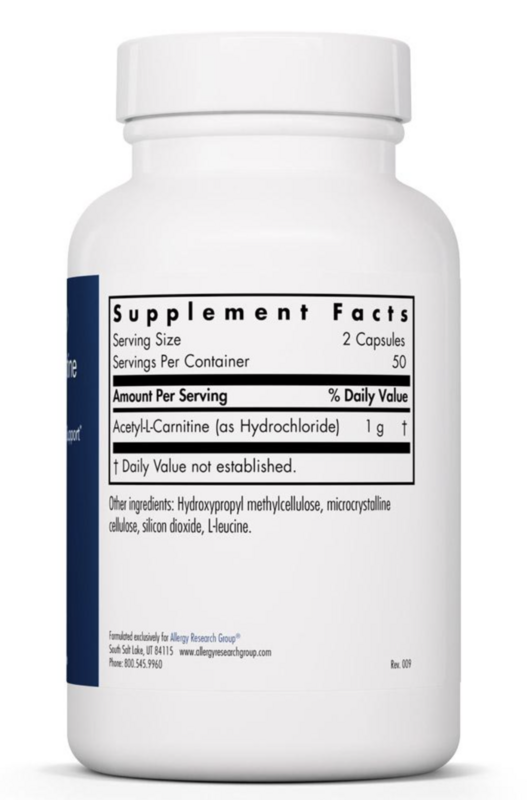 Acetyl-L-Carnitine 500 mg 100 Veg Caps Allergy Research Group