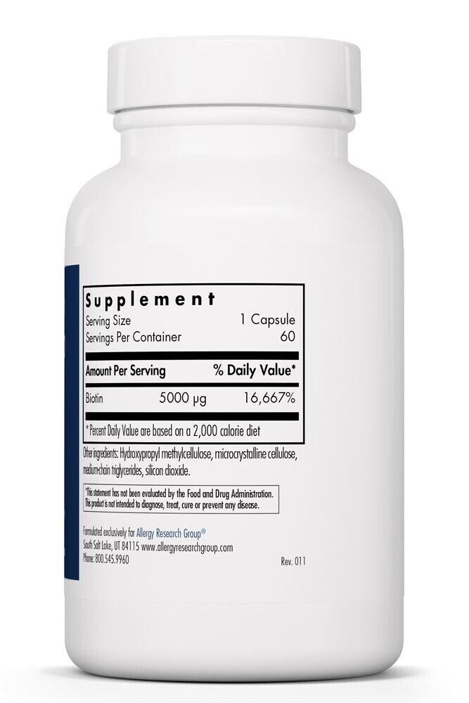 Biotin 5000 60 Vegetarian Caps Allergy Research Group