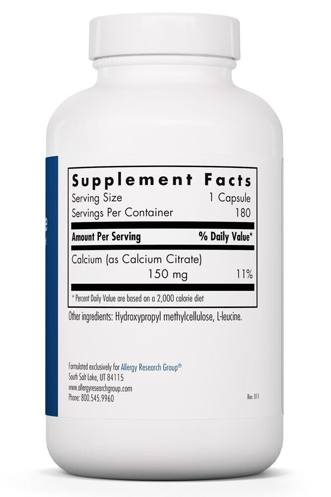 Calcium Citrate 180 Vegetarian Caps Allergy Research Group