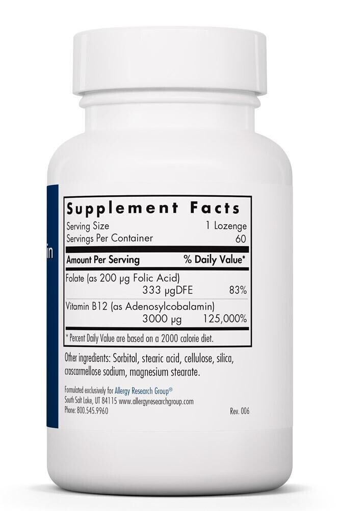 B12 Adenosylcobalamin 60 Vegetarian Lozenges Allergy Research Group