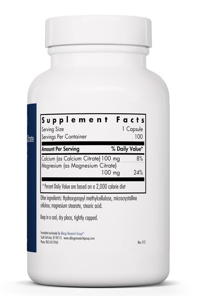 Calcium Magnesium Citrate 100 Caps Allergy Research Group