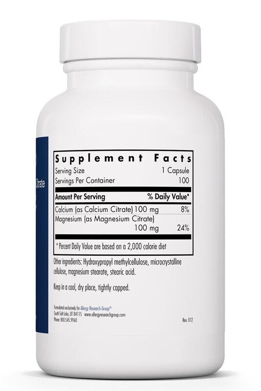Calcium Magnesium Citrate 100 Caps Allergy Research Group