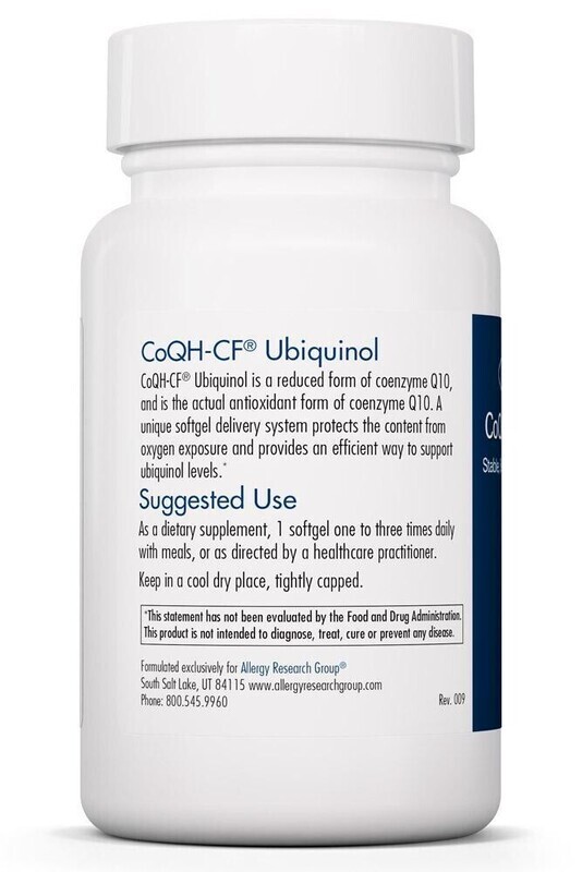 CoQH-CF Ubiquinol 100 mg 60 Softgels Allergy Research Group