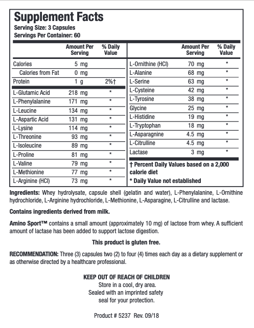 Amino Sport 180 capsules Biotics Research