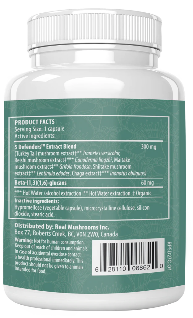 5 Defenders for Pets  90 Capsules  REAL MUSHROOMS