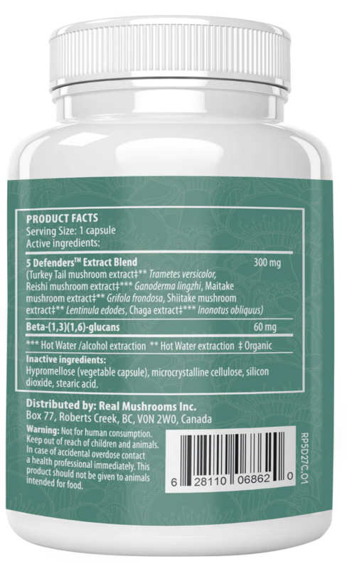 5 Defenders for Pets  90 Capsules  REAL MUSHROOMS