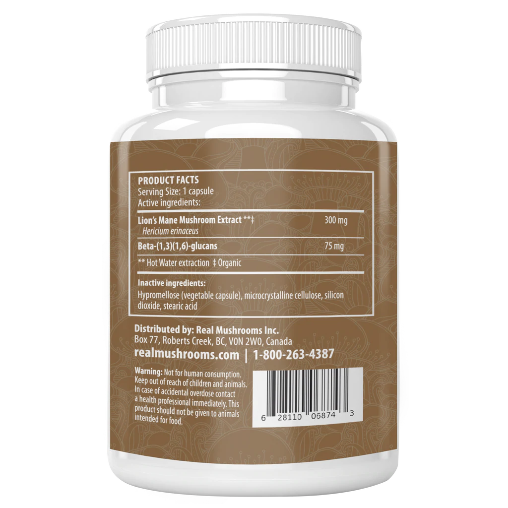 Organic Lions Mane Extract Capsules for Pets REAL MUSHROOMS