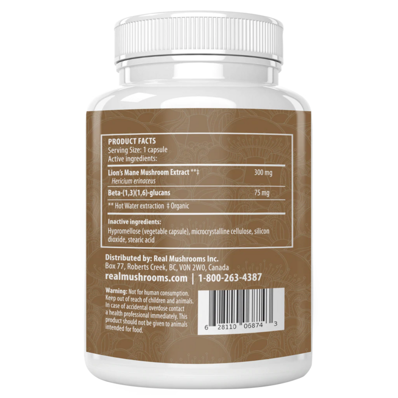 Organic Lions Mane Extract Capsules for Pets REAL MUSHROOMS