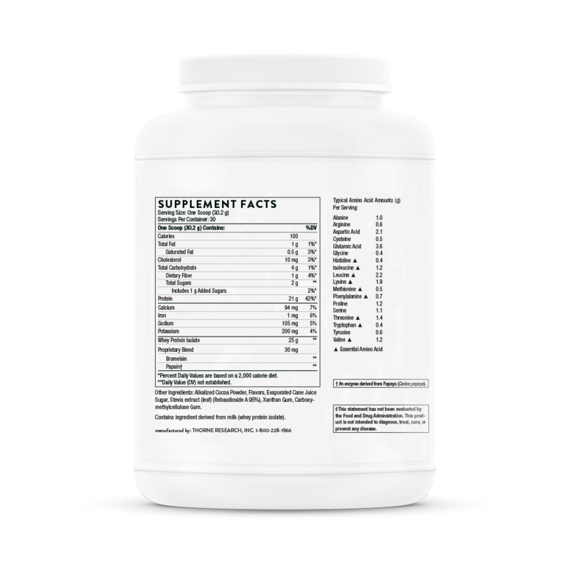 Whey Protein Isolate Choc 876 gr Thorne
