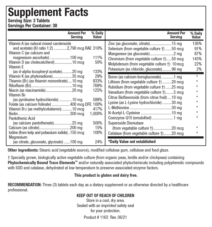 Bio-Multi Plus™ Fe &amp; Cu Free  90 tablets Biotics Research