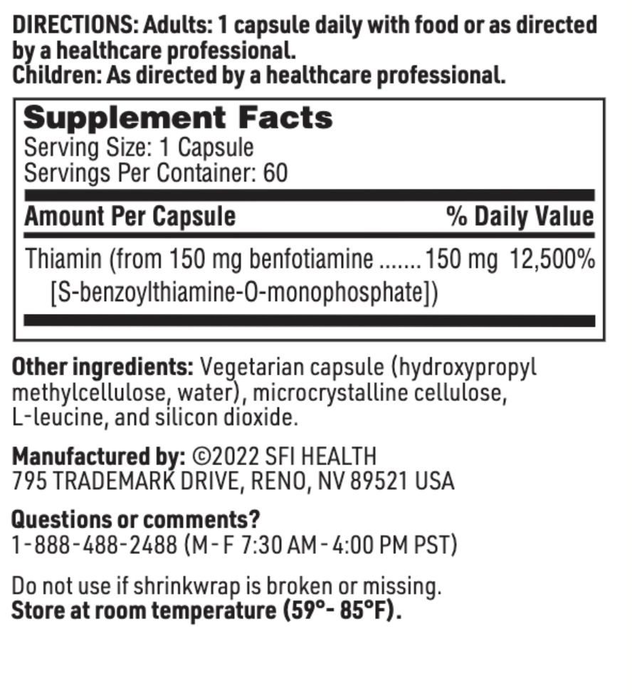 BENFOTIAMINE 150 mg 60 capsules SFI HEALTH