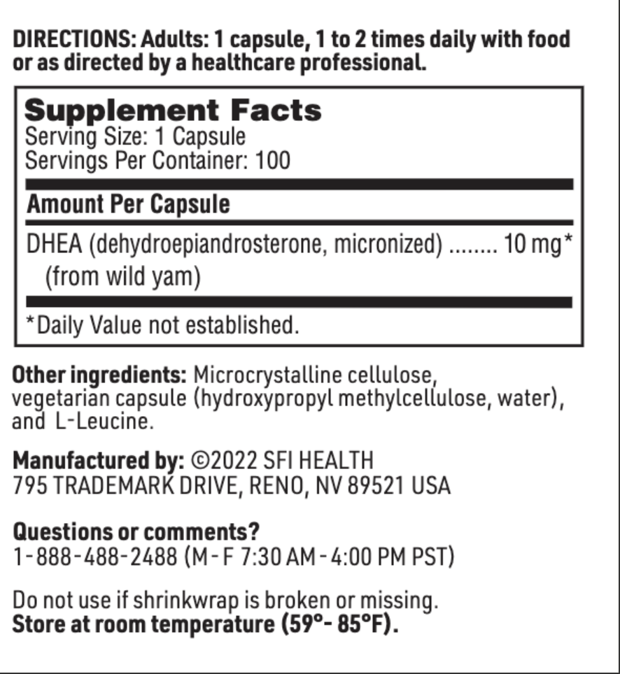 DHEA 10 mg 100 CAPSULES SFI HEALTH