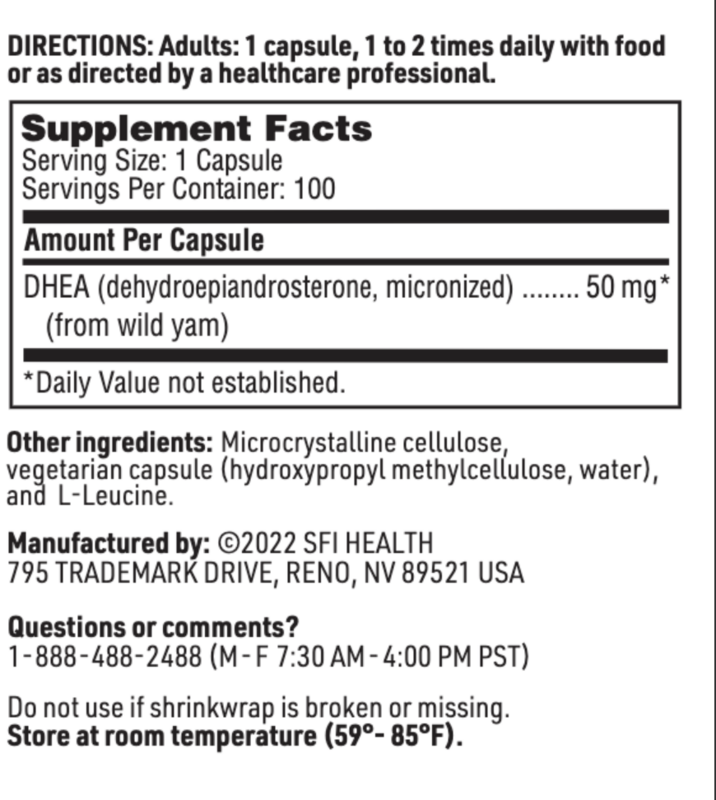 DHEA 50 MG 100 CAPSULES SFI HEALTH