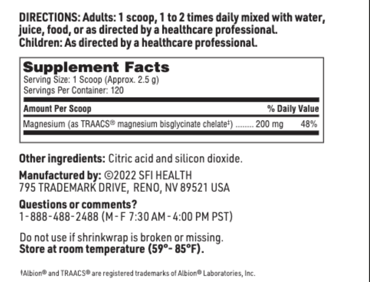 Magnesium Glycinate Powder  10.58 oz  300 gr  SFI HEALTH