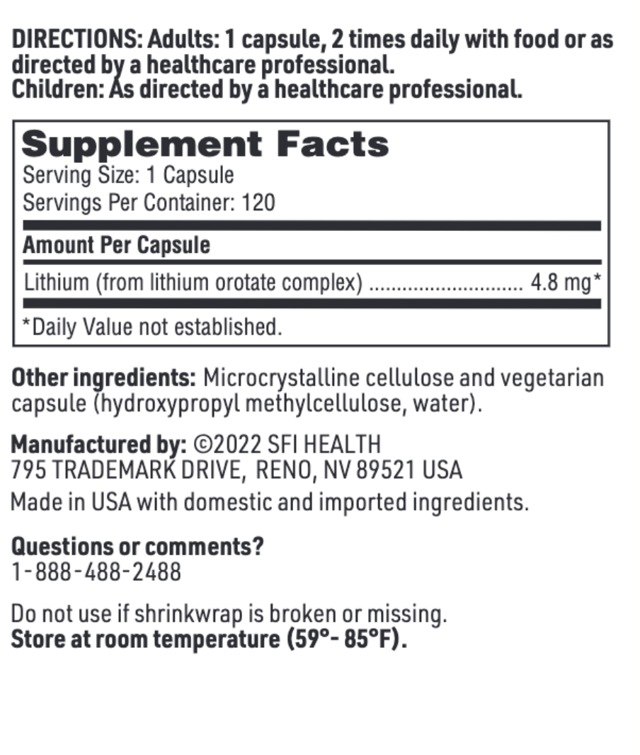 Lithium Orotate 4.8 mg 120 vcaps  Klaire Labs