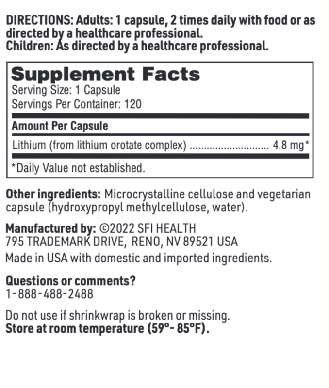 Lithium Orotate 4.8 mg 120 vcaps  Klaire Labs