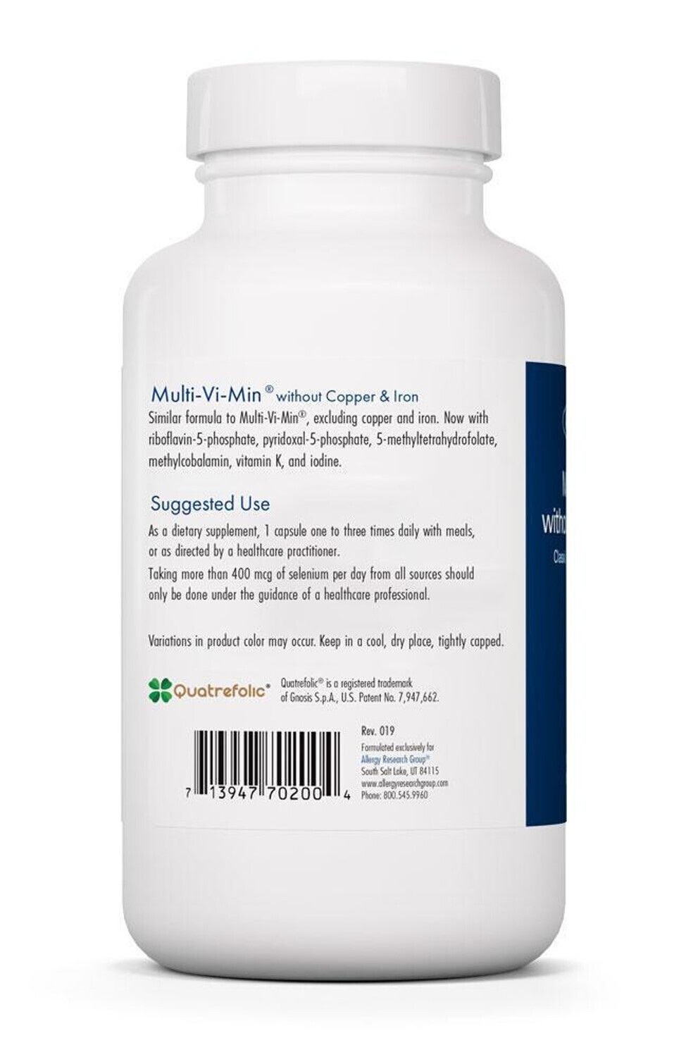 Multi-Vi-Min No Cu/No Fe 150 caps Allergy Research Group