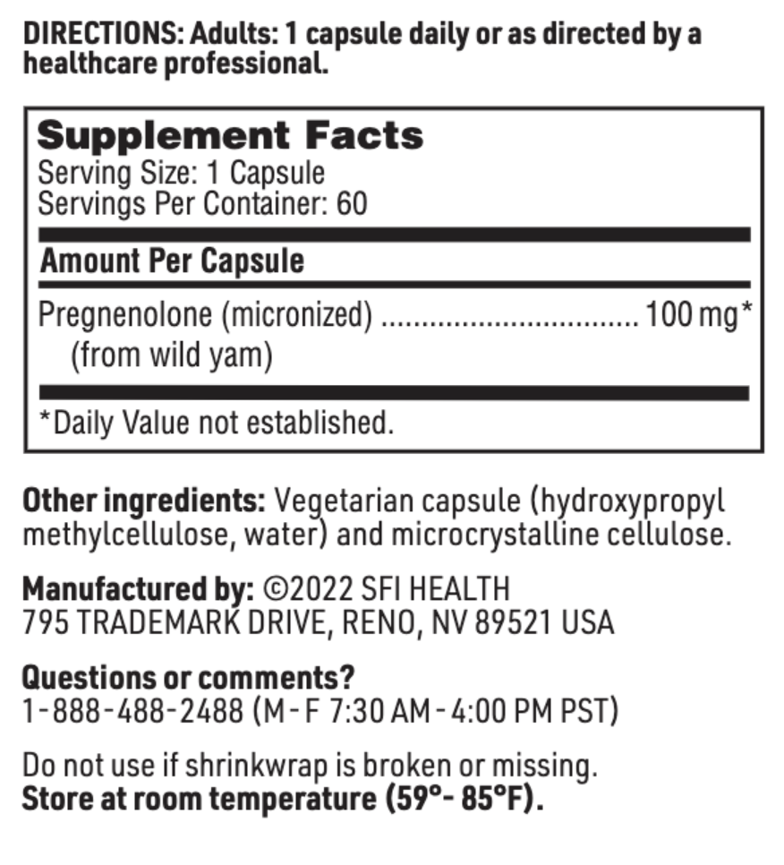 Pregnenolone 100 mg  60 vegcaps  SFI HEALTH