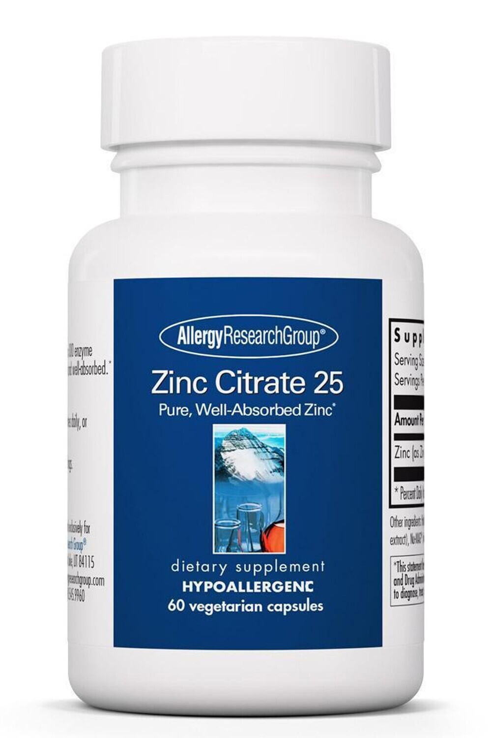 Zinc Citrate 25 mg 60 vegcaps   Allergy Research Group