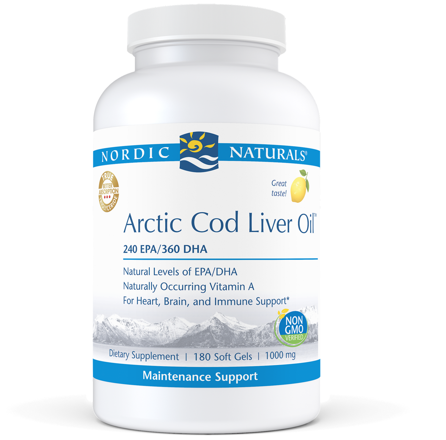 Arctic Cod Liver Oil Lemon 180 gels Nordic Naturals