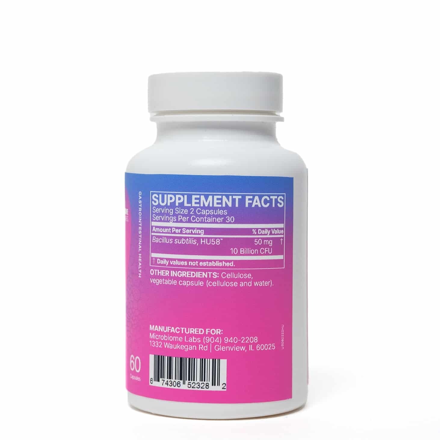 HU 58 High Potency Bacillus Subtilis 60 capsules Microbiome Labs