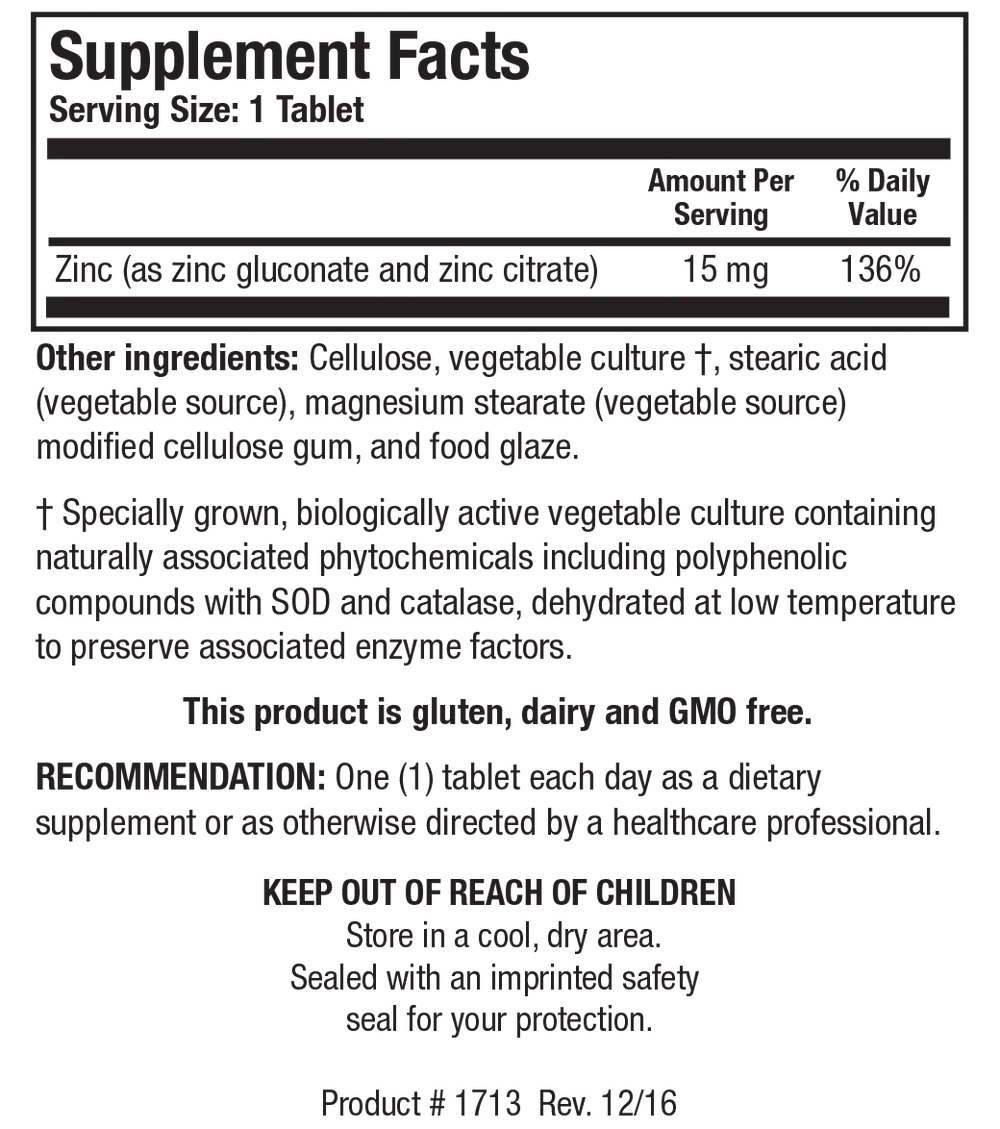 Zn-Zyme™ (Zinc) 100 Tablets Biotics Research