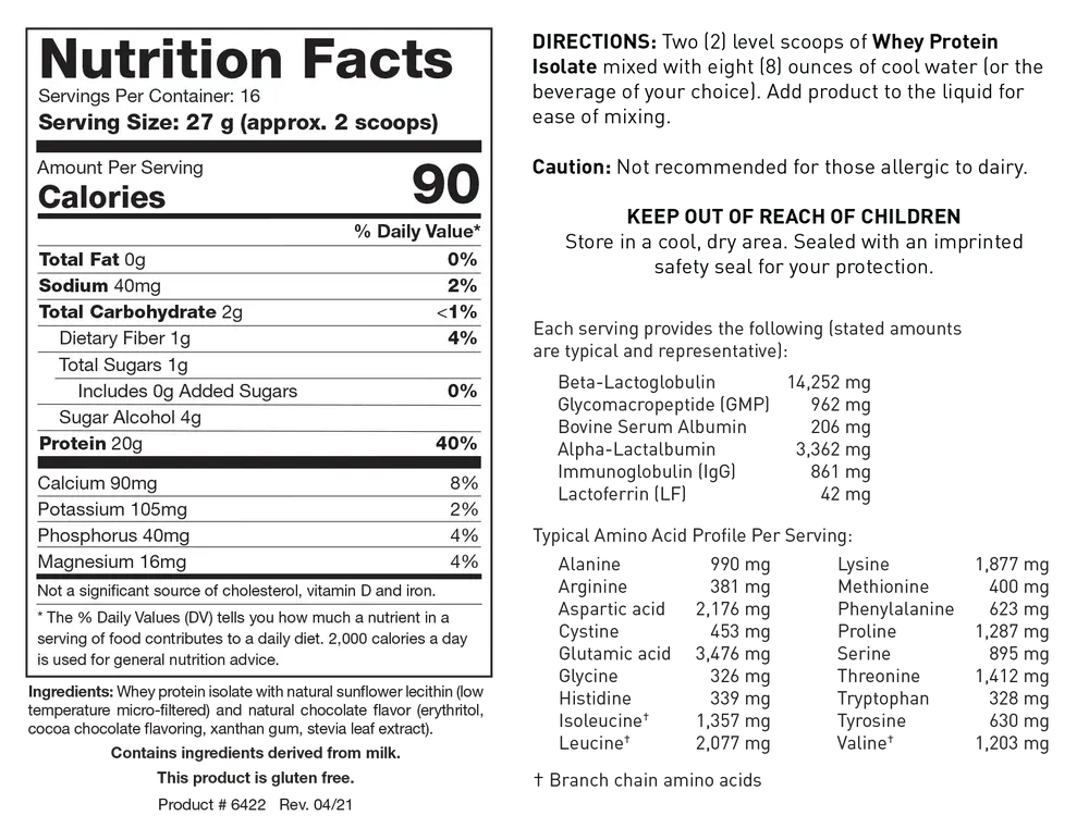 Whey Protein Isolate Chocolate  Flavor 454 gr  Biotics Research