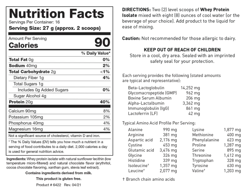 Whey Protein Isolate Chocolate  Flavor 454 gr  Biotics Research