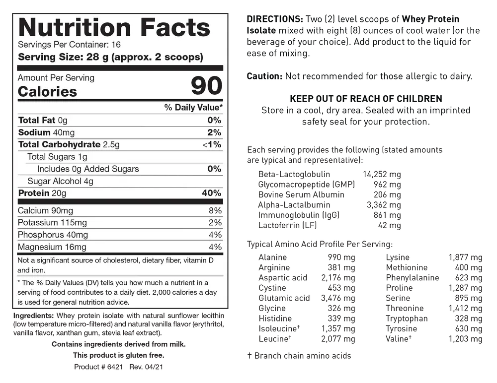 Whey Protein Isolate  Vanilla Flavor 454 gr  Biotics Research
