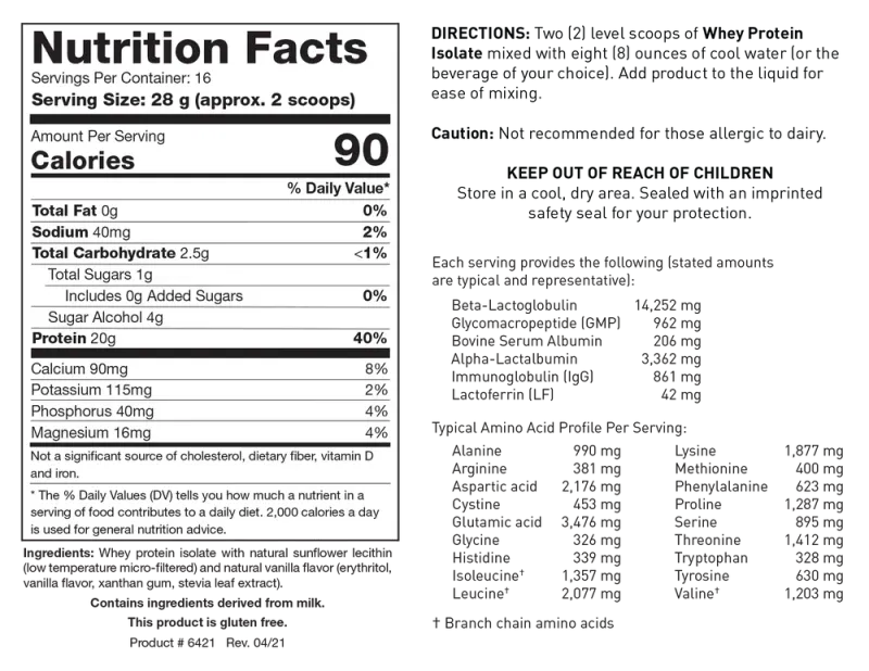 Whey Protein Isolate  Vanilla Flavor 454 gr  Biotics Research