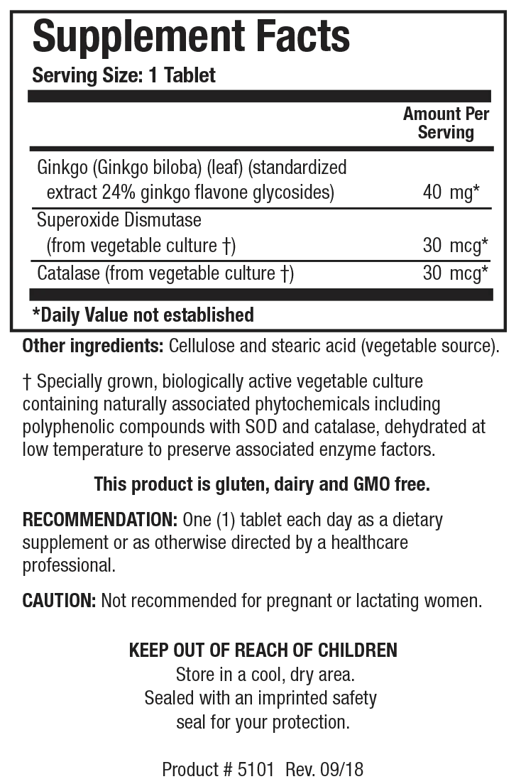 Ginkgo Biloba 60 tablets Biotics Research