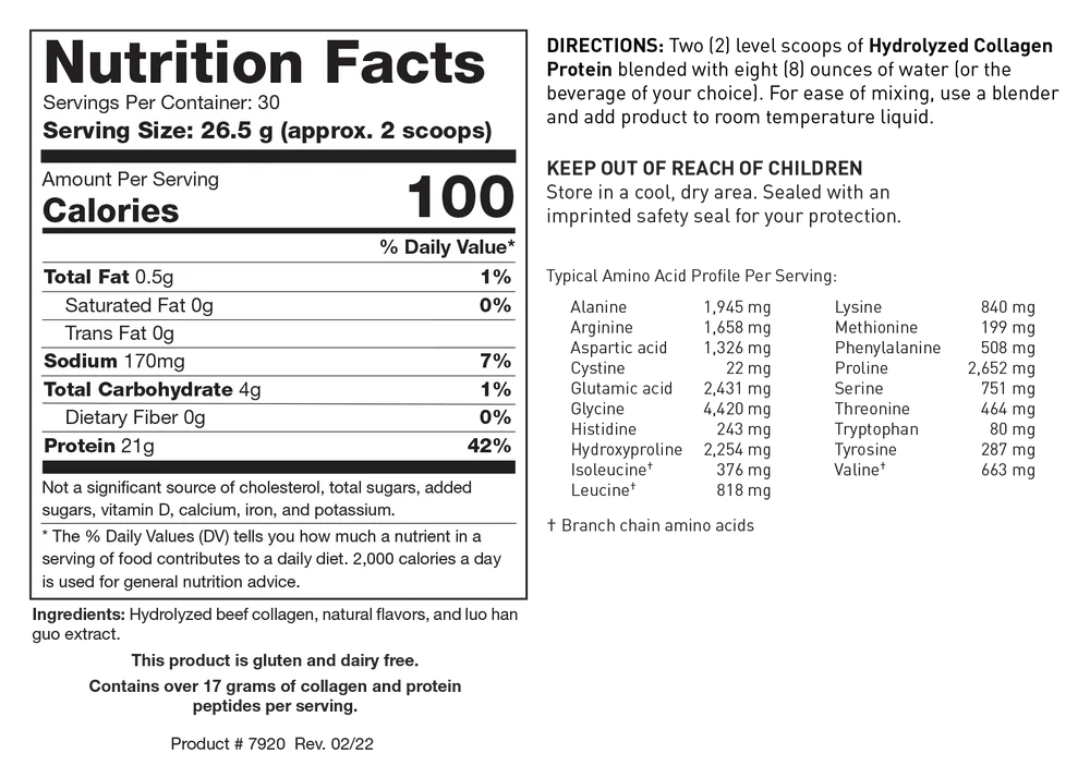 Hydrolyzed Collagen Protein Vanilla Creme 795 gr   Biotics Research