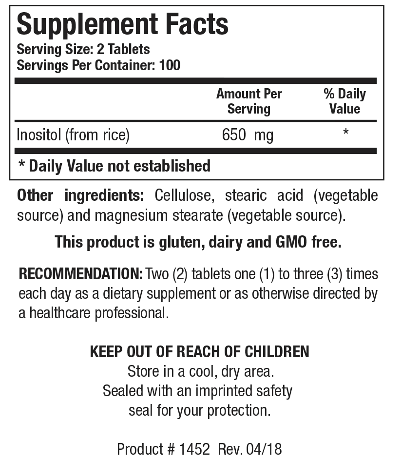 Inositol (from rice) 200 tablets  Biotics Research