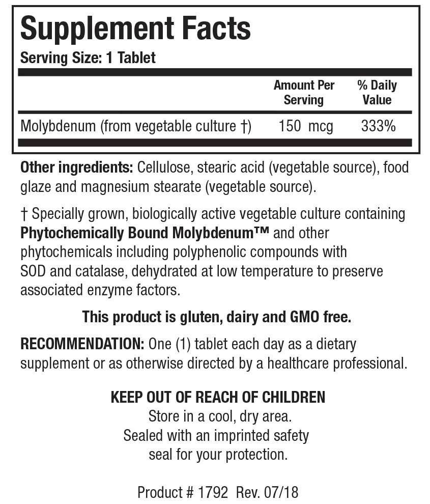 Mo-Zyme Forte™ (Molybdenum) 100 tablets Biotics Research