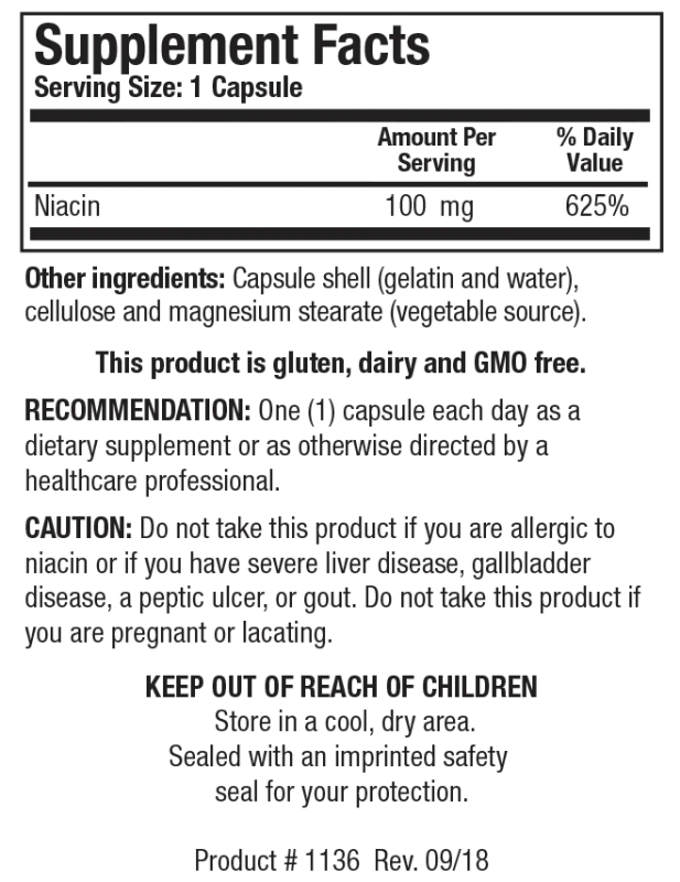 Niacin 100 150 capsules  Biotics Research