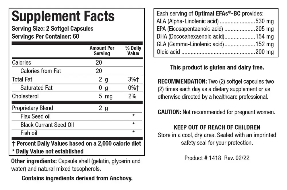 Optimal EFAs®-BC 120 softgels  Biotics Research