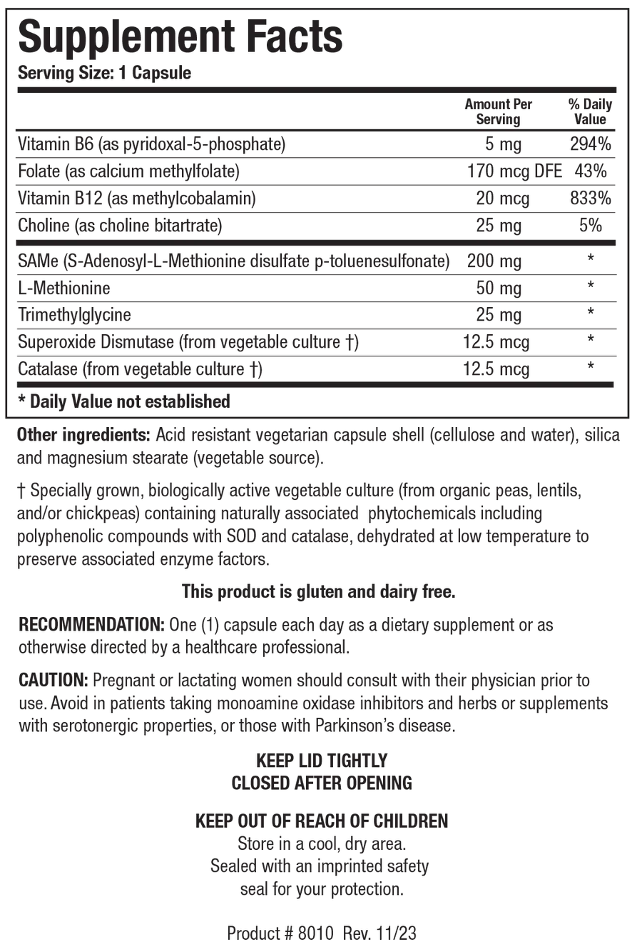 SAMethylate Plus  60 capsules   Biotics Research