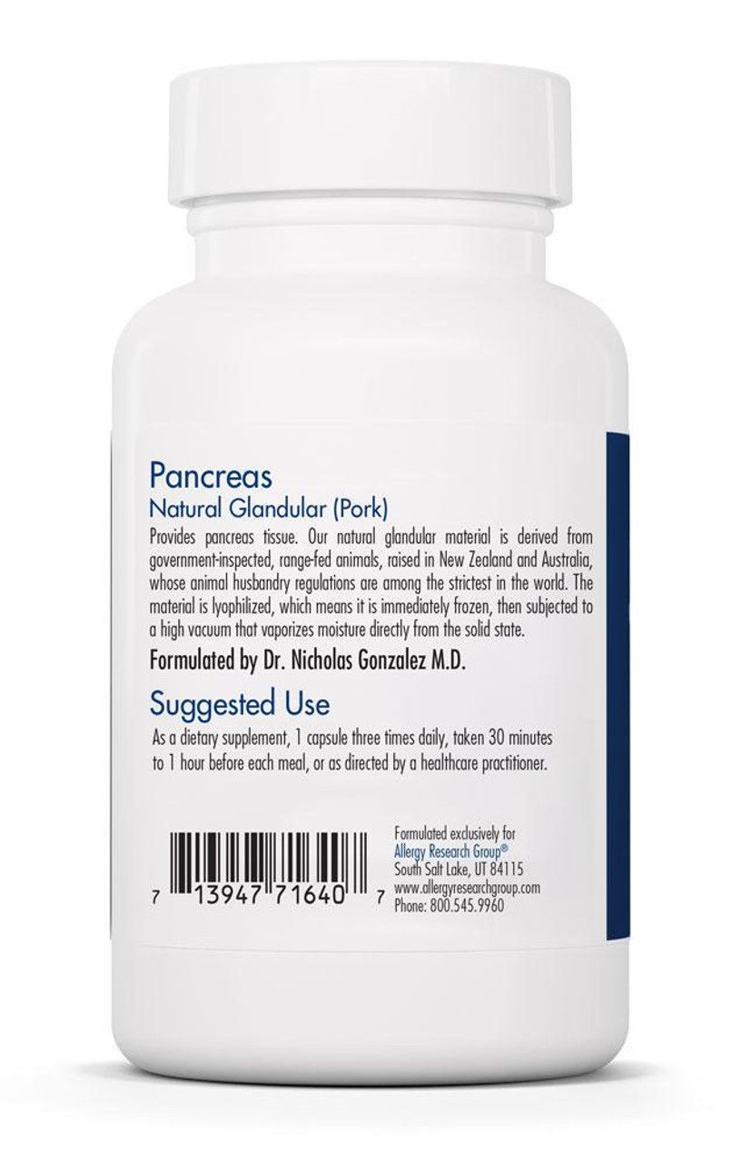 Pancreas Pork
Natural Glandular 60 Capsules Allergy Research Group