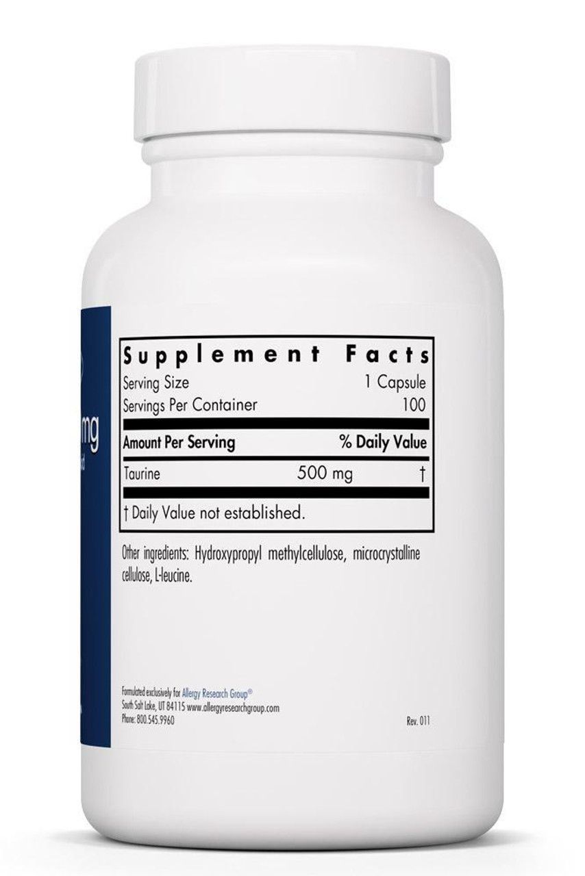 Taurine 500 Mg 100 Vegetarian Capsules  Allergy Research Group